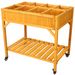 Elevated 8 Pocket Herb Garden Bed, Mobile Raised Customizable Wood Planter For Herbs, Vegetables, Flowers W/ Lockable Wheels, Storage Shelf, Drainage Holes_maomaolike.com