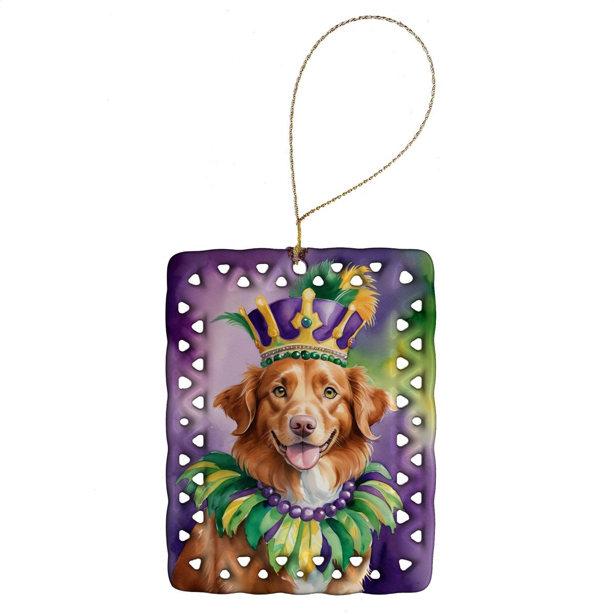 Nova Scotia Duck Tolling Retriever King Of Mardi Gras Porcelain Ornament Christmas Tree Hanging Decorations For Home Christmas Holiday, Rectangle, Gift, Multicolor_maomaolike.com