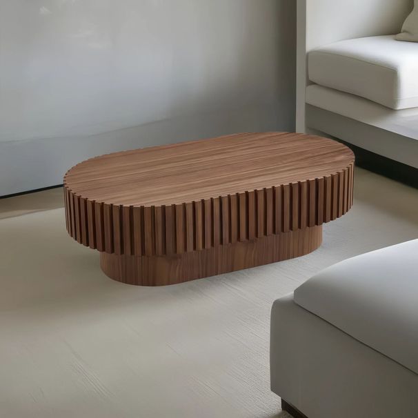 43.70 Inch Modern Handcraft Drum Coffee Table Oval Coffee Table For Living Room,Small Wooden Coffee Table With Sturdy Pedestal For Office_maomaolike.com