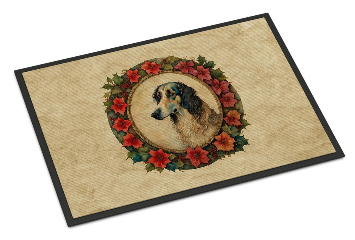 Borzoi Christmas Flowers Doormat Front Door Mat Indoor Outdoor Rugs For Entryway, Non Slip Washable Low Pile, 24H X 36W_maomaolike.com