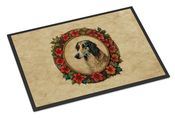 Borzoi Christmas Flowers Doormat Front Door Mat Indoor Outdoor Rugs For Entryway, Non Slip Washable Low Pile, 24H X 36W_maomaolike.com