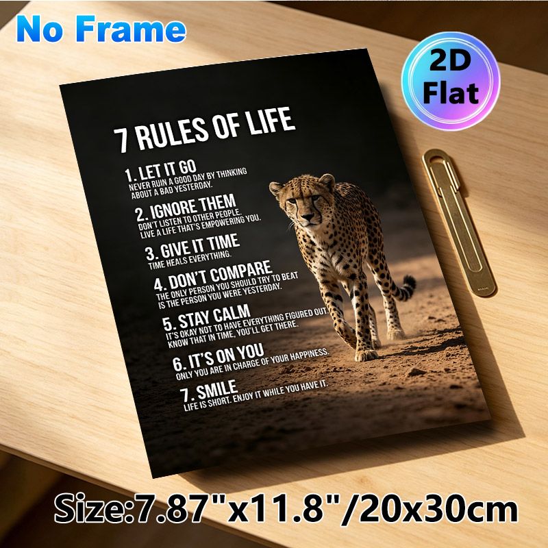 7 Rules Of Life & Cheetah Painting Poster, Inspirational Realistic Wild Cheetah Scene Poster, Motivational Life Guidance Decor For Home Office, Living_maomaolike.com