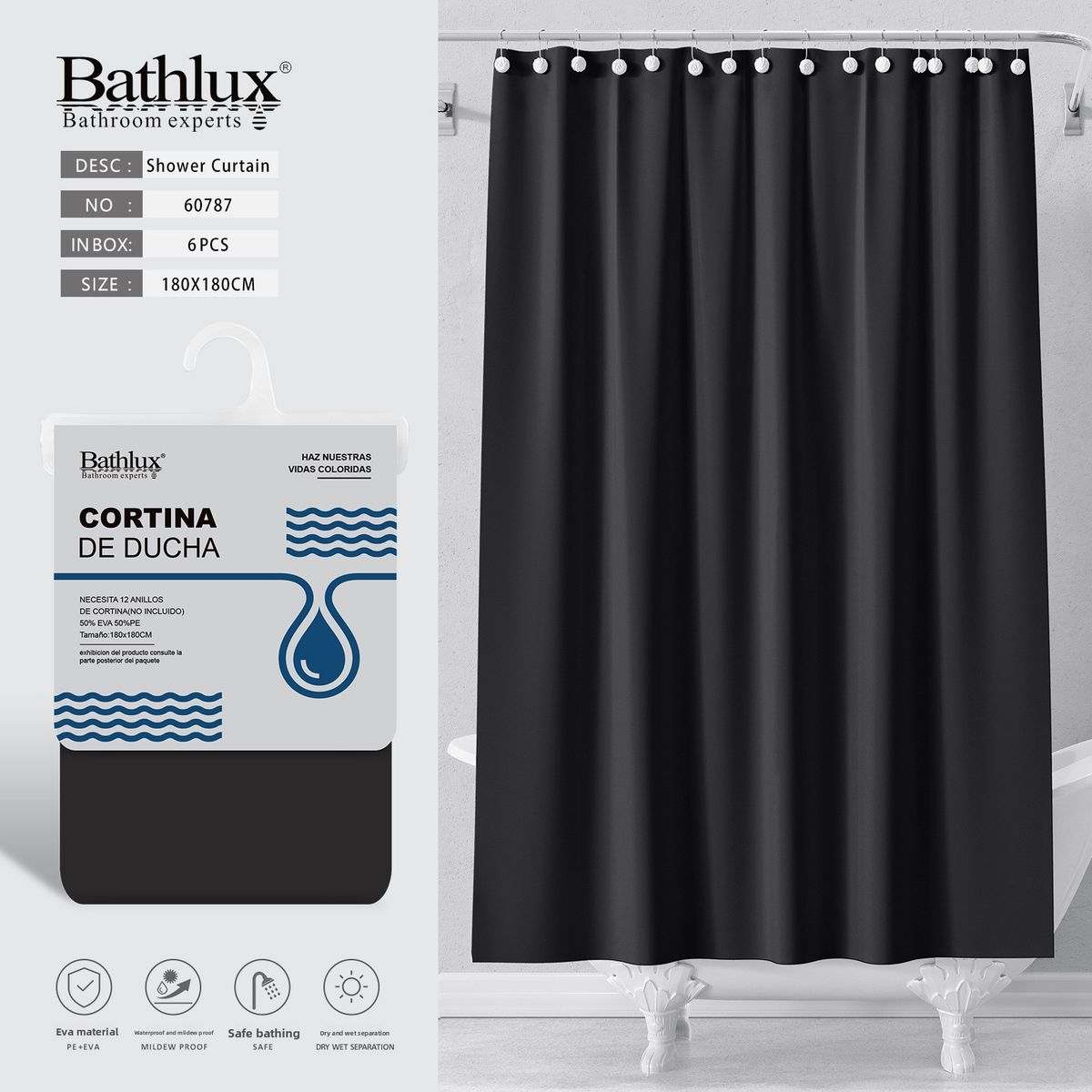 PEVA Solid-color Shower Curtain, Waterproof, Thickened, Single-tone Partition Curtain For Dorm Bathrooms, Heat‑retaining Shower Screen,bathing Curtain_maomaolike.com