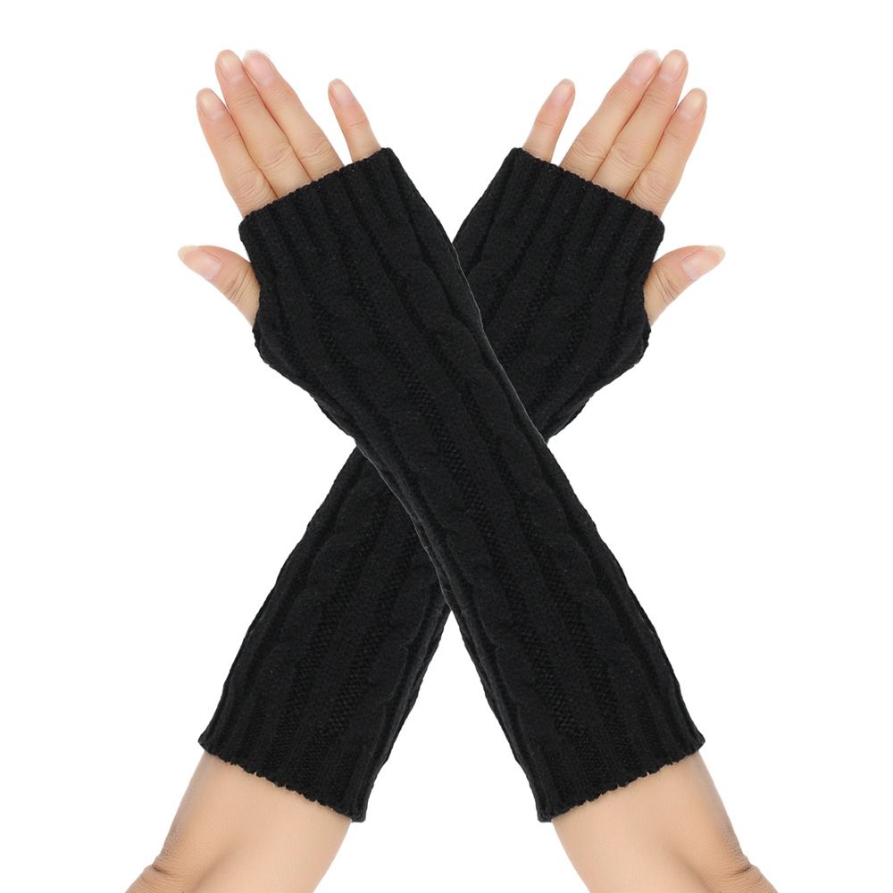 Unisex Twist 8-figure gloves men's and women's same wool fingerless cuff knitted warm medium long_maomaolike.com
