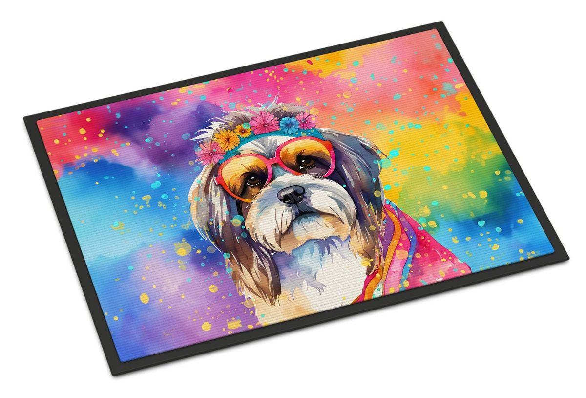 Shih Tzu Hippie Dawg Doormat Front Door Mat Indoor Outdoor Rugs For Entryway, Non Slip Washable Low Pile, 24H X 36W_maomaolike.com