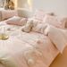 1 Korean Style Washed Four-Piece Set With Bunny Patch Embroidery, Pure Cotton Fuzzy Ball Duvet Cover, Cartoon Bed Sheet_maomaolike.com