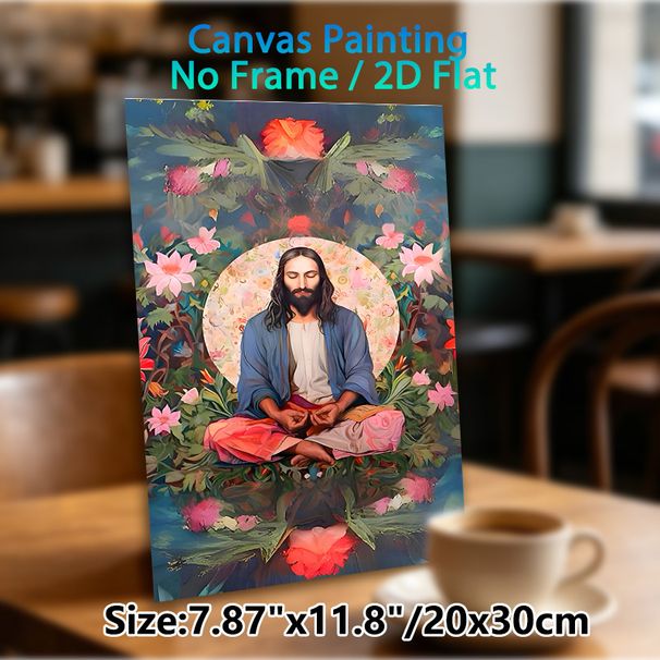Jesus Meditation Painting Poster, Serene Spiritual Figure With Vibrant Floral Surrounding Poster, Peaceful Spiritual Decor Ideal For Home, Meditation_maomaolike.com