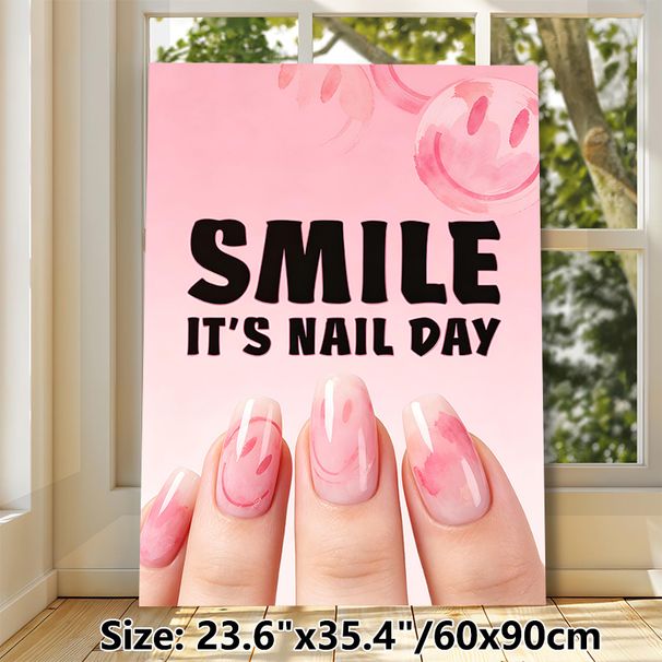 Nail Day Smile Painting Poster, Soft Pink Watercolor Style Poster, Cheerful Nail-themed Design Ideal For Beauty Salon, Bedroom Wall Decor_maomaolike.com
