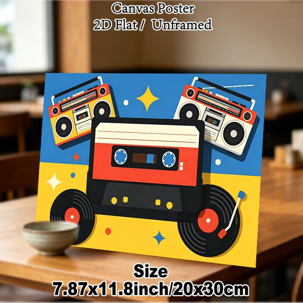 Retro Music Themed Painting Poster, Vibrant Flat-style Retro Audio Items Poster, Nostalgic Vintage Music Decor Suitable For Music Room, Living Room_maomaolike.com