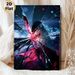 Anime Warrior Girl Painting Poster, Vibrant Shattered Glass Effect Anime Style Poster, Striking Dark-haired Warrior With Glowing Pink Blade_maomaolike.com