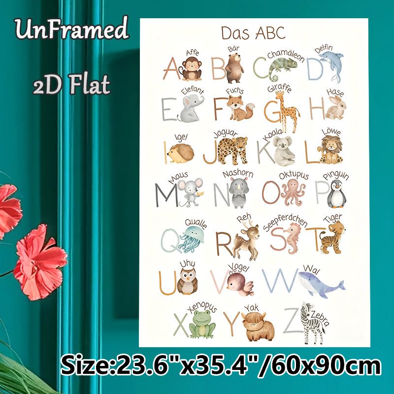 German Animal Alphabet Painting Poster, Soft Watercolor Cute Animal & Letter Poster, Assists With German Alphabet Learning, Ideal For Study Room_maomaolike.com