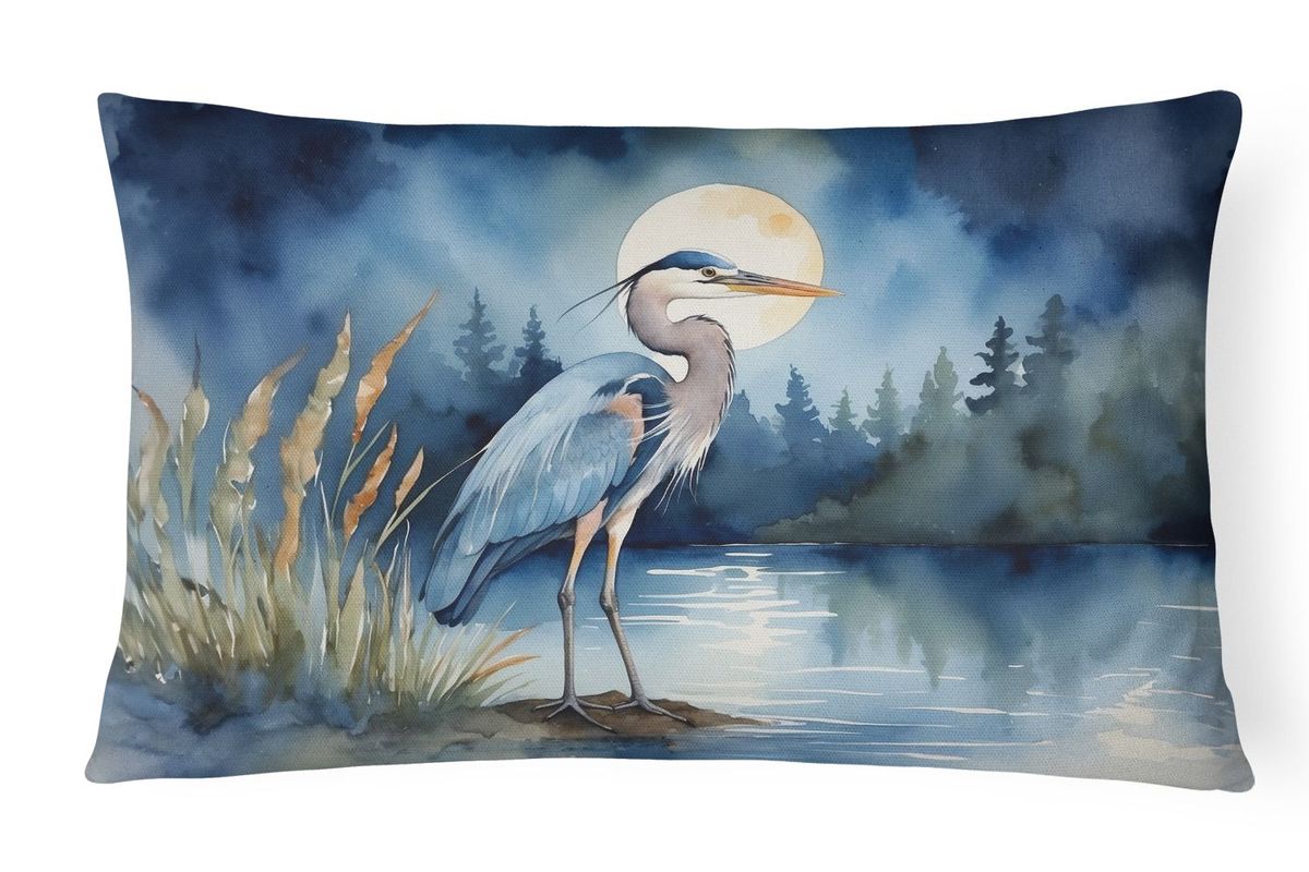 Birds, Birds, Birds Throw Pillow Throw Pillow For Indoor Couch Bed Outdoor Patio Washable, Blue Heron Moonlight 7492,12Hx16W_maomaolike.com