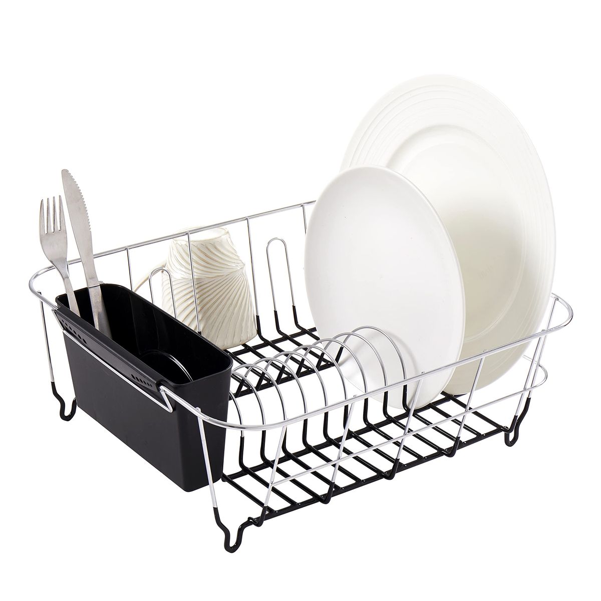 Sweet Home Collection 2 Piece Dish Drying Rack Set Drainer With Utensil Holder Simple Easy To Use Fits In Most Sinks, 14.5" X 13" X 5.25", Black_maomaolike.com