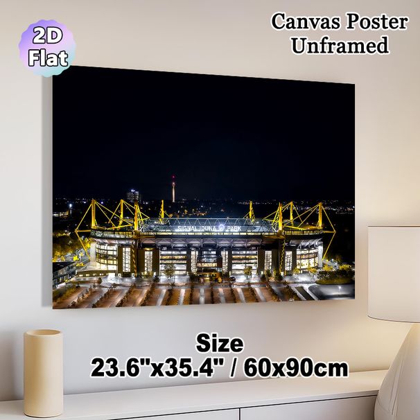 Signal Iduna Park Stadium Painting Poster, Luminous Night-view Architectural Poster, Vivid Illuminated Stadium Scene, Ideal For Sports Enthusiasts_maomaolike.com