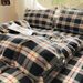 Minimalist Style All-Cotton Washed Four-Piece Pure Cotton Thickened Duvet Cover Japanese Plaid Sheet Bed Skirt Three-Piece Set Who_maomaolike.com