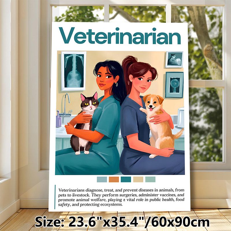 Veterinarian Themed Painting Poster, Warm Vivid Veterinarian With Cat & Dog Poster, Informative Decorative Piece Ideal For Veterinary Clinics, Pet_maomaolike.com