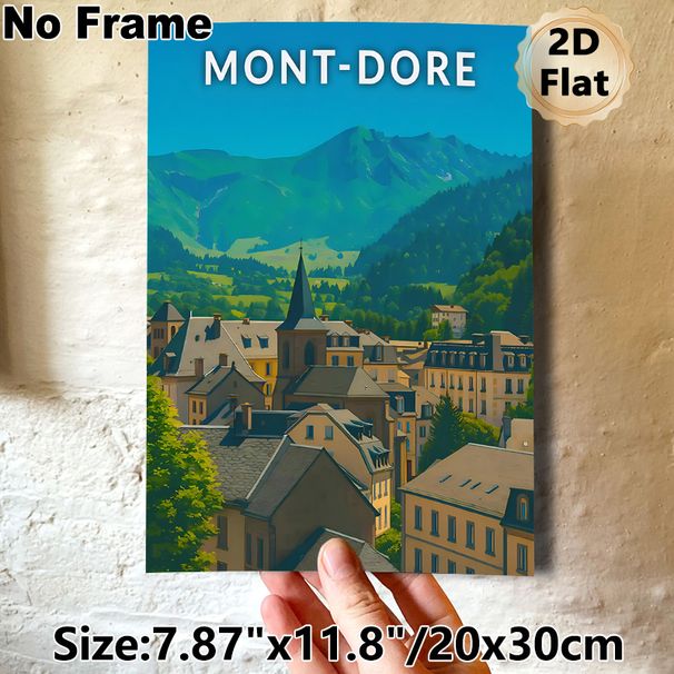 Mont-Dore Townscape Painting Poster, Vibrant European Mountain Village Scene Poster, Charming Scenic Artwork For Living Room, Bedroom Or Office_maomaolike.com