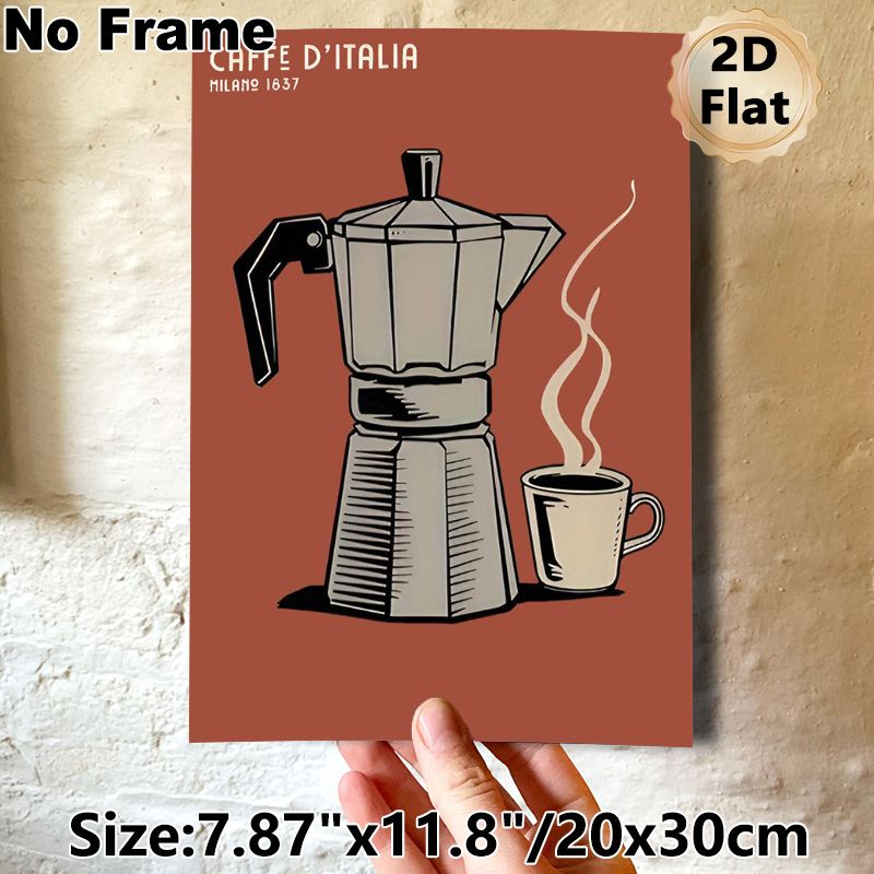 Italian Coffee Themed Painting Poster, Vintage Retro Moka Pot & Steaming Coffee Cup Poster, Cozy Coffee-inspired Decor Suitable For Kitchen, Coffee_maomaolike.com