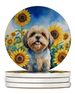 Lhasa Apso In Sunflowers Large Sandstone Coasters Pack Of 4 Absorbent Round Coasters Decor Gifts For Men Or Women, 4 In, Multicolor_maomaolike.com