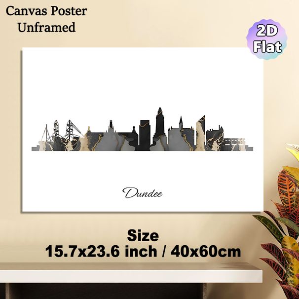 Dundee City Skyline Painting Poster, Elegant Marble-Textured Black & Gold Urban Silhouette Poster, Stylish Cityscape Decor Ideal For Living Room_maomaolike.com