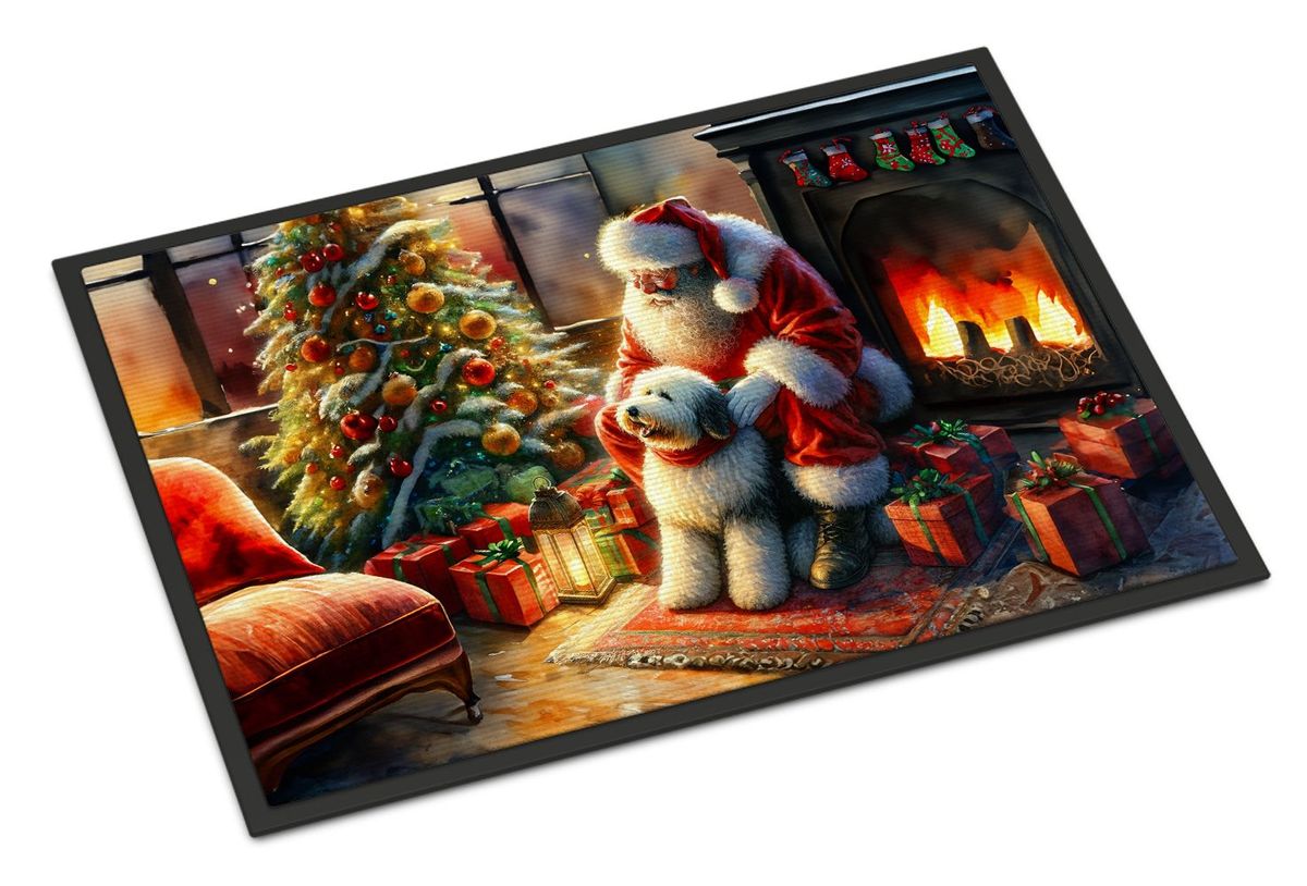 Old English Sheepdog And Santa Claus Doormat Front Door Mat Indoor Outdoor Rugs For Entryway, Non Slip Washable Low Pile, 24H X 36W_maomaolike.com