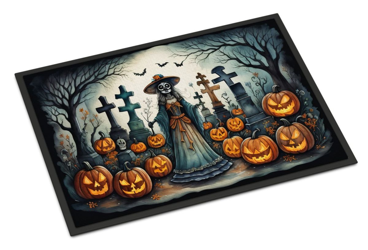 La Catrina Skeleton Spooky Halloween Doormat Front Door Mat Indoor Outdoor Rugs For Entryway, Non Slip Washable Low Pile, 24H X 36W_maomaolike.com