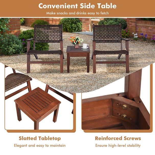 3 Pieces Outdoor Wooden Patio Rattan Furniture Set_maomaolike.com