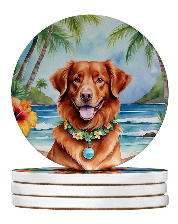 Nova Scotia Duck Tolling Retriever Luau Large Sandstone Coasters Pack Of 4 Absorbent Round Coasters Decor Gifts For Men Or Women, 4 In, Multicolor_maomaolike.com