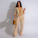 Women's Clothing sexy ladies V-neck hollow striped lapel knitted wide pants suit_maomaolike.com