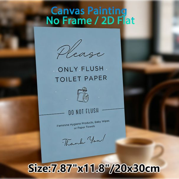Bathroom Reminder Painting Poster, Minimalist Light Blue Text & Line Art Poster, Clearly States Toilet Flushing Rules, Ideal For Home Restroom, Public_maomaolike.com