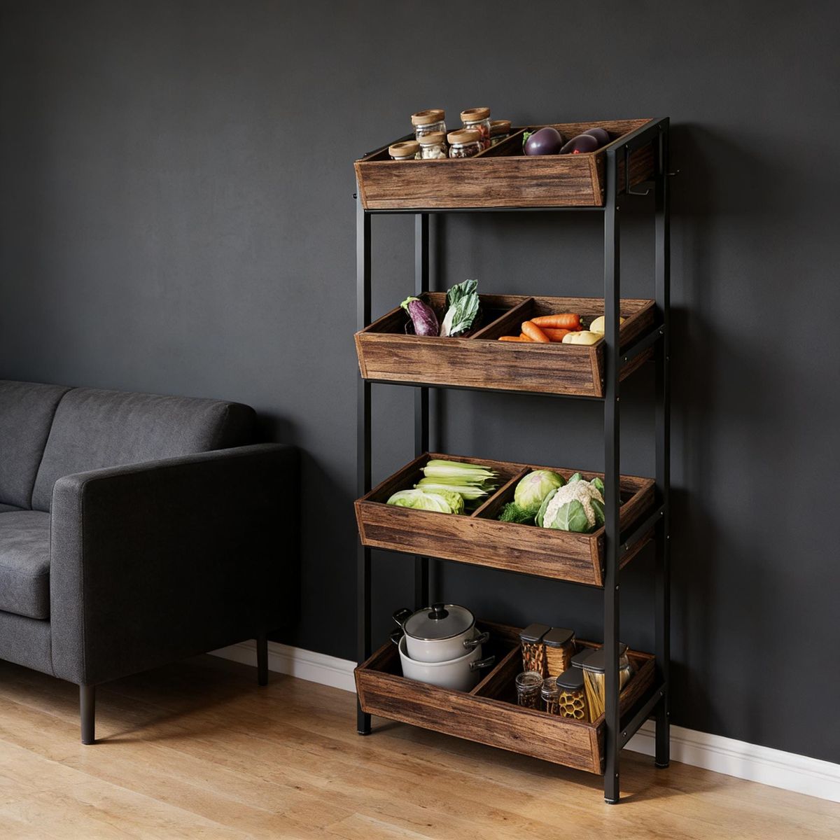Wood Fruit Vegetable Storage Rack Stand, 4-Tier Storage Organizer_maomaolike.com