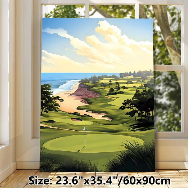 Coastal Golf Course Painting Poster, Serene Soft-illustrated Seaside Golf Course Scene Poster, Calming Scenic Decor Ideal For Home, Office & Golf Club_maomaolike.com