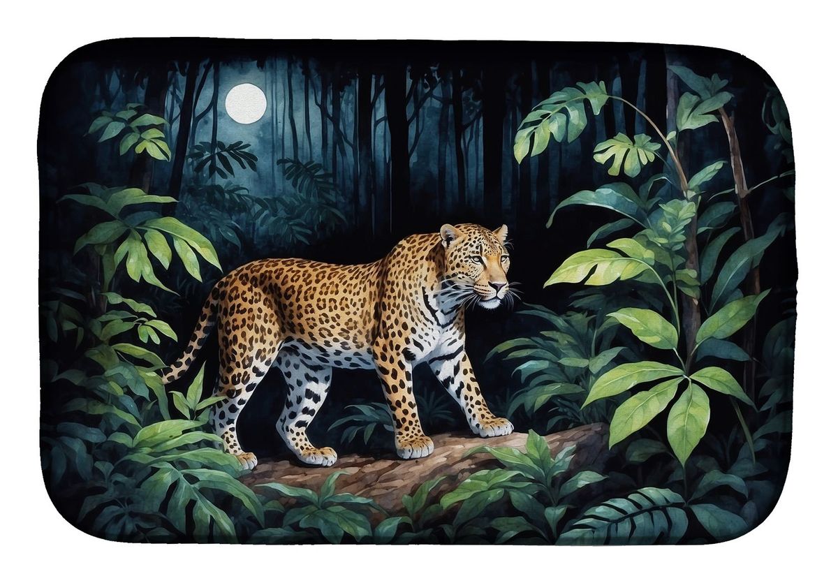 Leopard Nighttime In The Jungle Dish Drying Mat Absorbent Dish Drying Mat Pad For Kitchen Counter Dish Drainer Mat For Countertop, 14 X 21", Multicolor_maomaolike.com