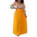 Women's Clothing women's summer new fashion V neck printed top pleated long skirt two piece suit_maomaolike.com