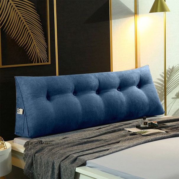 SOGA 2X 100cm Blue Triangular Wedge Bed Pillow Headboard_maomaolike.com