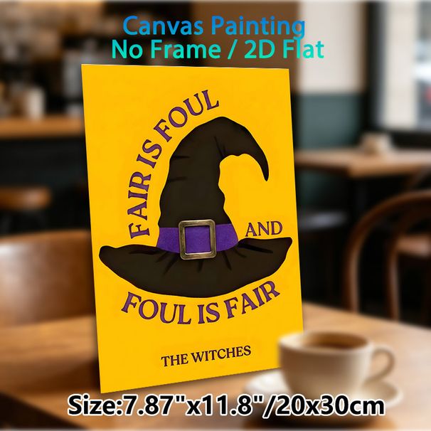 Witch Hat Themed Painting Poster, Vintage Black Witch Hat With Purple Belt & Typography Poster, Eye-catching Halloween-inspired Decor For Home Walls_maomaolike.com