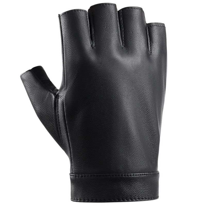 Men's Gloves Half Finger Pu Solid Color Men's Motorcycle Motorcycle Street Dance Performance Nightclub Outdoor Gloves_maomaolike.com