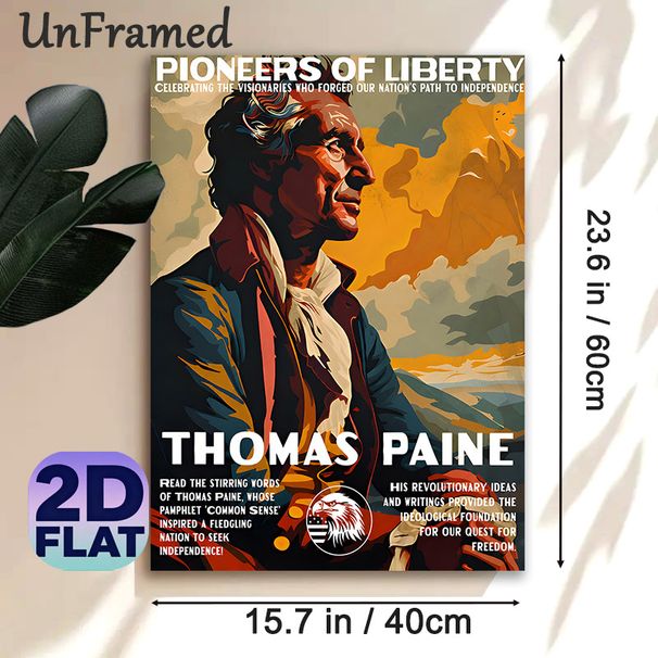 Thomas Paine Pioneers Of Liberty Painting Poster, Vibrant Retro Graphic Portrait Poster, Educational Patriotic Piece Ideal For Home Study, Office And_maomaolike.com