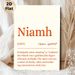 Niamh Name Meaning Painting Poster, Warm-toned Minimalist Typographic Poster, Features Irish Cultural & Mythological Significance, Ideal For Home Wall_maomaolike.com