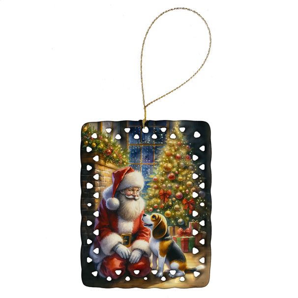 Beagle And Santa Claus Porcelain Ornament Christmas Tree Hanging Decorations For Home Christmas Holiday, Rectangle, Gift, Multicolor_maomaolike.com
