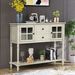 Sideboard Console Table With Bottom Shelf,Farmhouse Wood/Glass Buffet Storage Cabinet Living Room_maomaolike.com