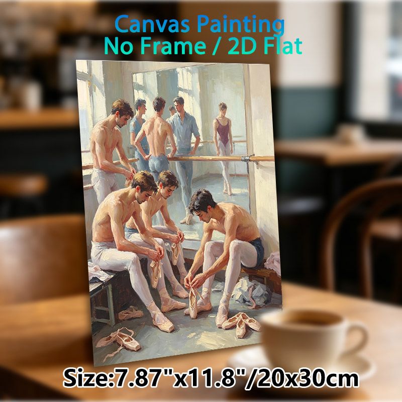 Male Ballet Dancers Painting Poster, Warm-toned Impressionist-style Studio Scene Poster, Artistic Portrayal Of Dancers Preparing, Suitable For Dance_maomaolike.com