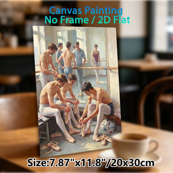 Male Ballet Dancers Painting Poster, Warm-toned Impressionist-style Studio Scene Poster, Artistic Portrayal Of Dancers Preparing, Suitable For Dance_maomaolike.com