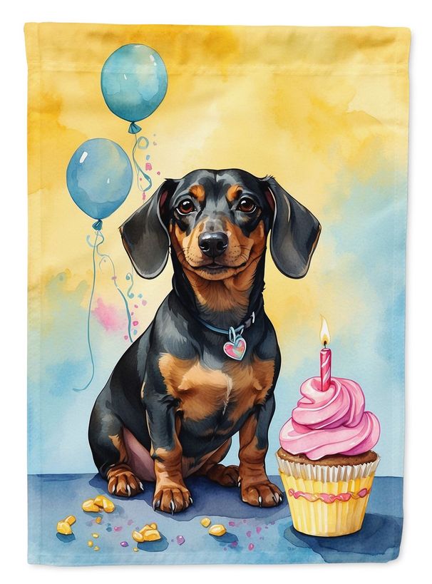 Dachshund Happy Birthday House Flag Large Porch Sleeve Pole Decorative Outside Yard Banner Artwork Wall Hanging, Polyester, House Size, Multicolor_maomaolike.com