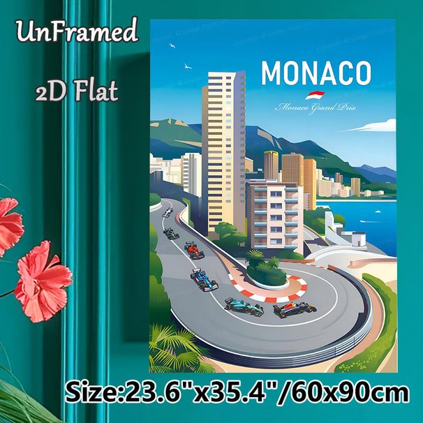 Monaco Grand Prix Painting Poster, Vibrant Flat-illustrated Coastal City & Formula Race Track Scene Poster, Stylish Wall Decor Ideal For Living Rooms_maomaolike.com
