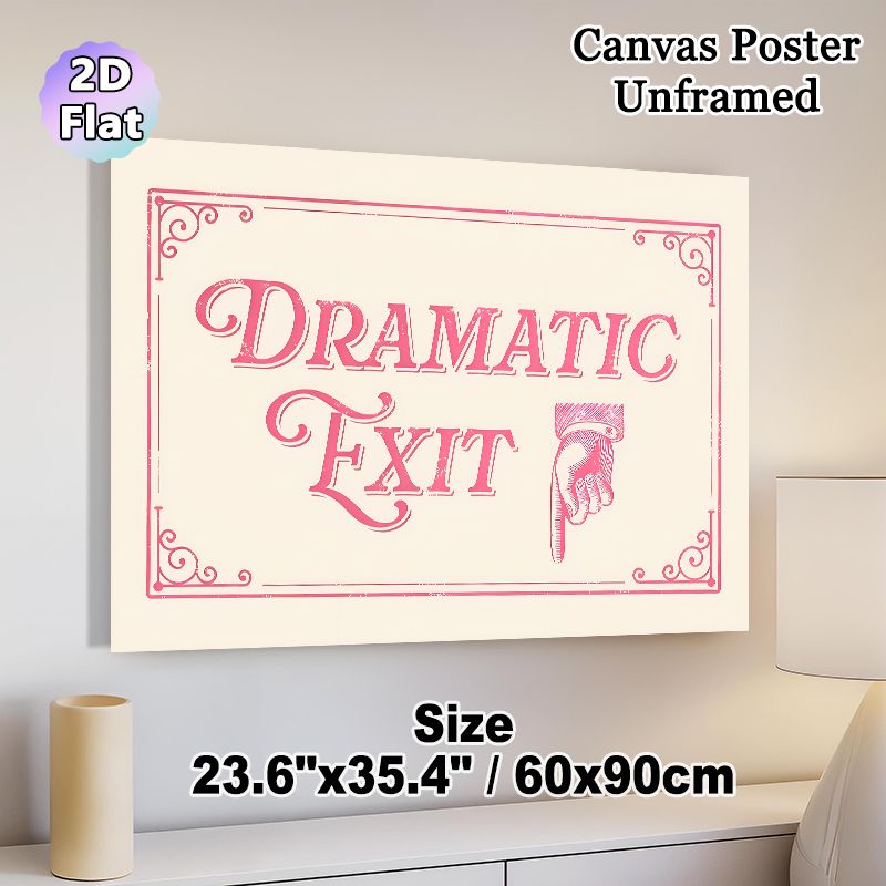 Dramatic Exit Themed Painting Poster, Vintage Pink Typography With Pointing Hand Poster, Playful Retro Decorative Piece Ideal For Entryway, Living_maomaolike.com