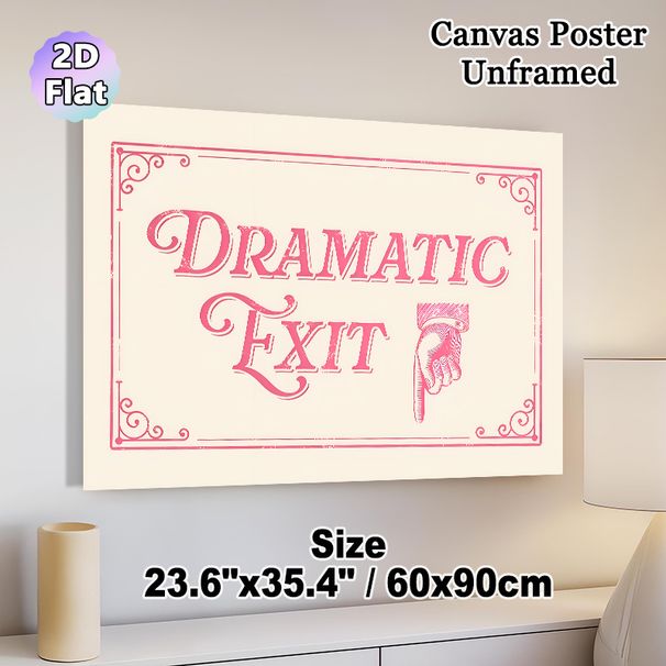 Dramatic Exit Themed Painting Poster, Vintage Pink Typography With Pointing Hand Poster, Playful Retro Decorative Piece Ideal For Entryway, Living_maomaolike.com