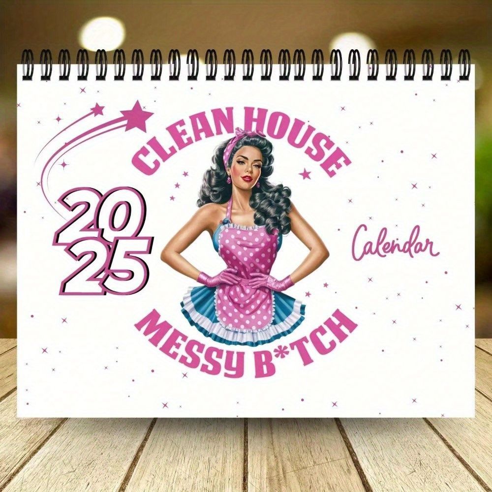 2025 Hardworking & Cute Homemaker 12-Month Spiral Calendar, Wall Hanging Calendar Gift For Wife_maomaolike.com