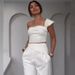 Women's Clothing Oblique Collar Halter Slim Fit Top High Waist Straight Pants Set_maomaolike.com