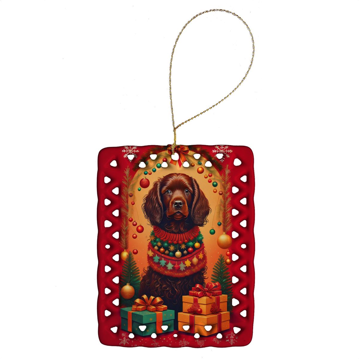 Boykin Spaniel Holiday Christmas Porcelain Ornament Christmas Tree Hanging Decorations For Home Christmas Holiday, Rectangle, Gift, Multicolor_maomaolike.com
